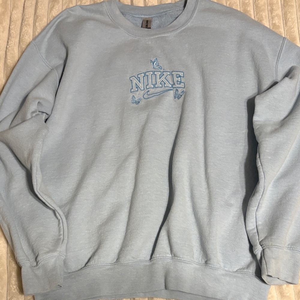 Nike logo Sky Blue Crewneck with butterflies